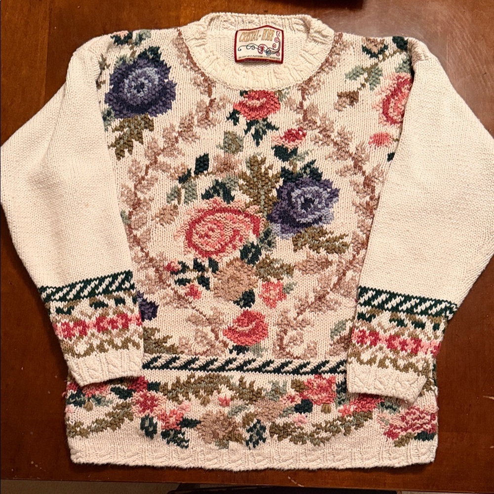 Cream Floral Jacquard Crewneck Sweater - Women's Cozy Pullover